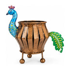 Rajasthani Wrought Iron Peacock Metal Planter and Decorative Urn I-314-A