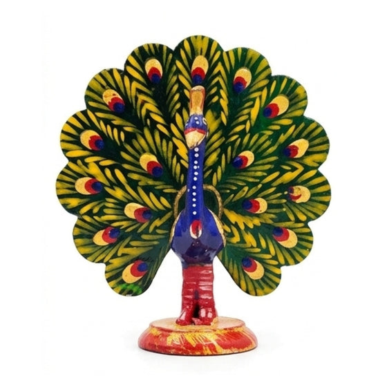Handcrafted Rajasthani Meenakari Metal Dancing Peacock Showpiece – Colorful Enamel-Painted Traditional Indian Bird Altar Figurine W-119-A