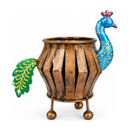 Rajasthani Wrought Iron Peacock Metal Planter and Decorative Urn I-314-A
