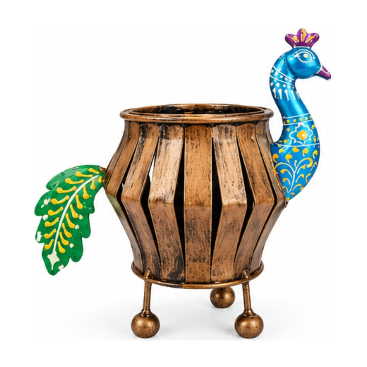 Rajasthani Wrought Iron Peacock Metal Planter and Decorative Urn I-314-A