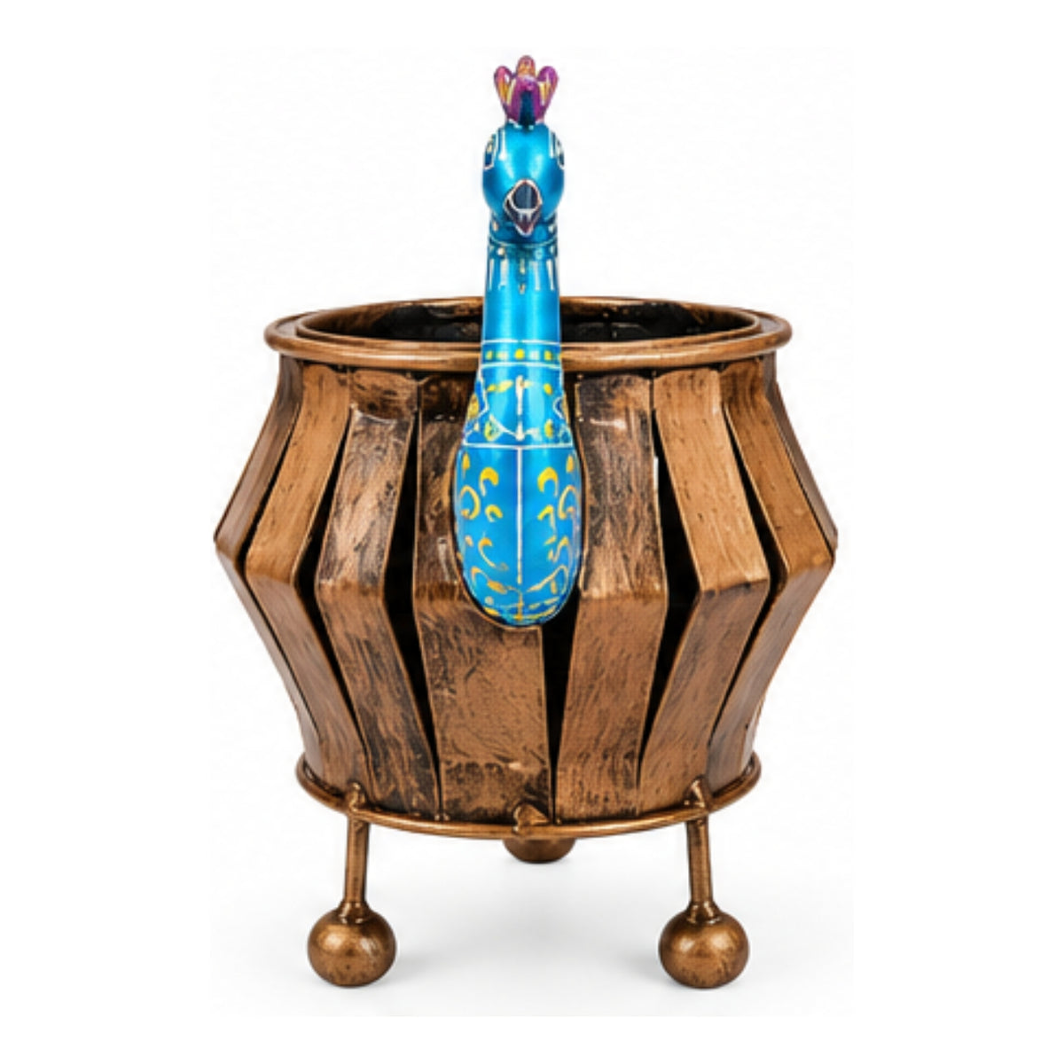 Rajasthani Wrought Iron Peacock Metal Planter and Decorative Urn I-314-A