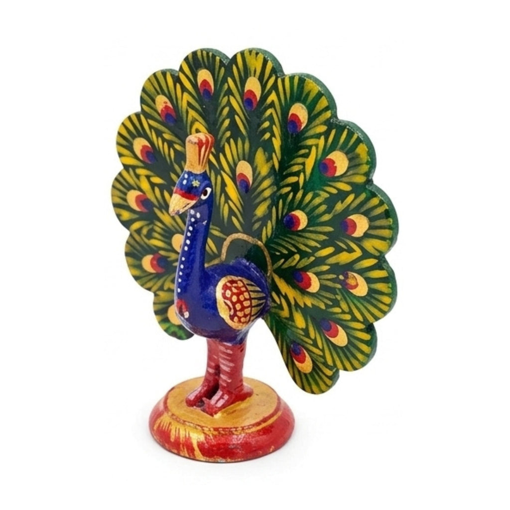 Handcrafted Rajasthani Meenakari Metal Dancing Peacock Showpiece – Colorful Enamel-Painted Traditional Indian Bird Altar Figurine W-119-A