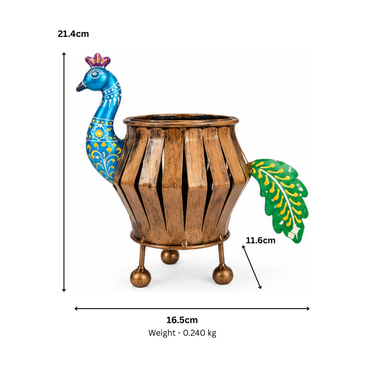 Rajasthani Wrought Iron Peacock Metal Planter and Decorative Urn I-314-A