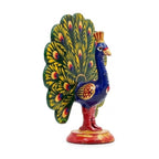 Handcrafted Rajasthani Meenakari Metal Dancing Peacock Showpiece – Colorful Enamel-Painted Traditional Indian Bird Altar Figurine W-119-A