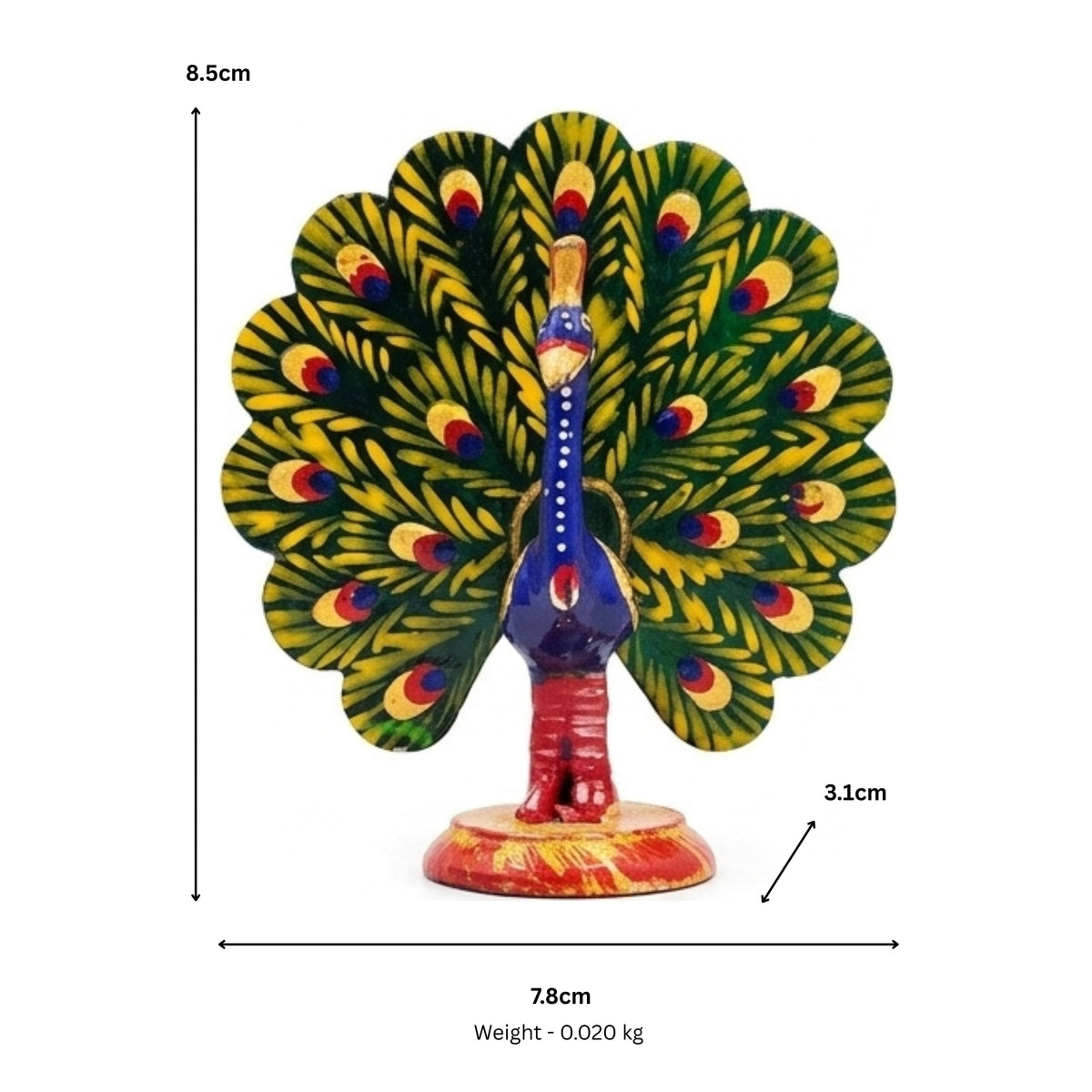 Handcrafted Rajasthani Meenakari Metal Dancing Peacock Showpiece – Colorful Enamel-Painted Traditional Indian Bird Altar Figurine W-119-A