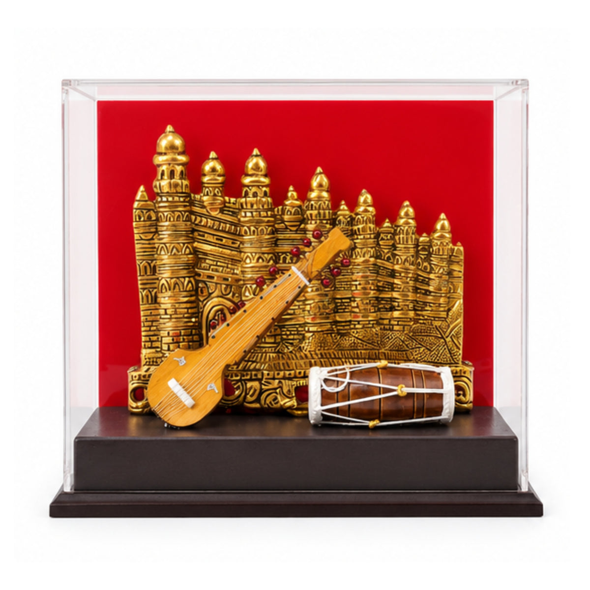 Exquisite Handcrafted Indian Miniature Musical Instrument Showpiece with Acrylic Display Case GC-W-169-A