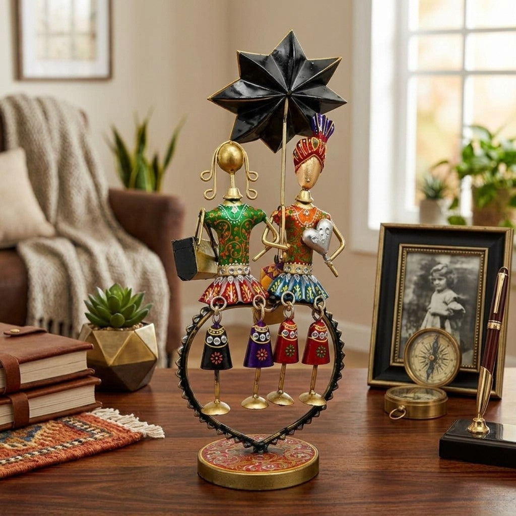 Rajasthani Wrought Iron Couple Figurine with Hanging Decorative Dolls I-289-A