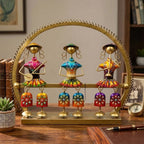Traditional Indian Metal Art Handcrafted Trio Musician Sculpture – Vibrant Rajasthani Hanging Doll T-Light Holder / Figurine for Living Room, Diwali Festival, and Gifting I-299-A