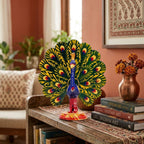 Handcrafted Rajasthani Meenakari Metal Dancing Peacock Showpiece – Colorful Enamel-Painted Traditional Indian Bird Altar Figurine W-119-A