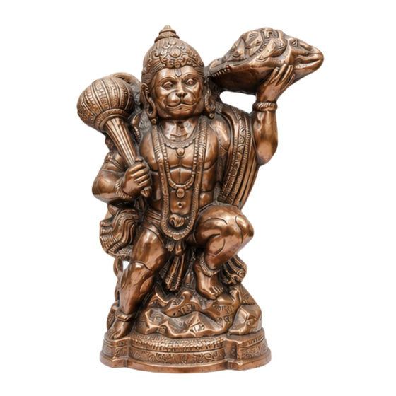 Divine Bajrangbali Statue in Gunmetal Copper Tone – Flying Hanuman with Sanjeevani Mountain G-154-A