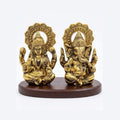 Handcrafted Antique Metal Lakshmi Ganesh Idol Set on Wooden Base – Auspicious Laxmi Ganpati Murti Duo for Home Altar, Office Desk, and Diwali Gifting