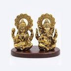 Handcrafted Antique Metal Lakshmi Ganesh Idol Set on Wooden Base – Auspicious Laxmi Ganpati Murti Duo for Home Altar, Office Desk, and Diwali Gifting