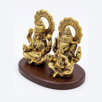 Handcrafted Antique Metal Lakshmi Ganesh Idol Set on Wooden Base – Auspicious Laxmi Ganpati Murti Duo for Home Altar, Office Desk, and Diwali Gifting