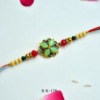 Heart Petal Designer Rakhi with Green & Blue Enamel – RK-176