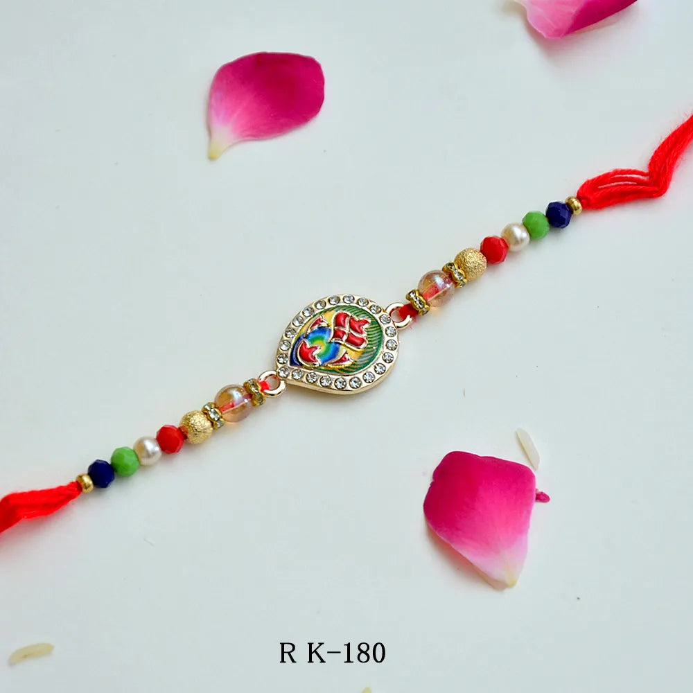 RK-180 Divine Ganesha Rakhi | Handcrafted Stone & Bead Rakhi for Brother