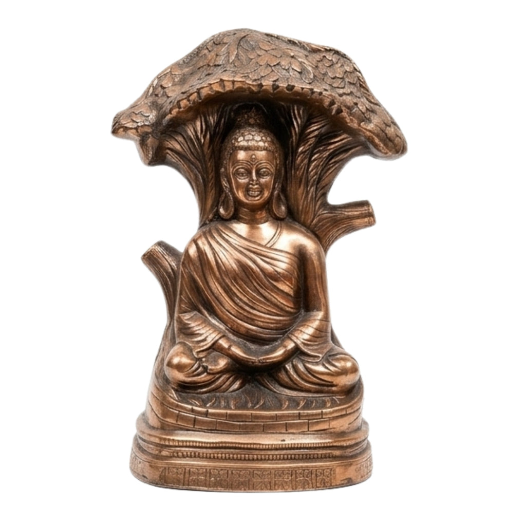 Divine Lord Buddha Under Bodhi Tree Idol in Gunmetal Copper Tone – Zen Home Decor G-287-A