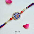 Mystic Mandala Rakhi – RK-188 | Designer Rakhi with Intricate Blue Enamel & Crystal Accents