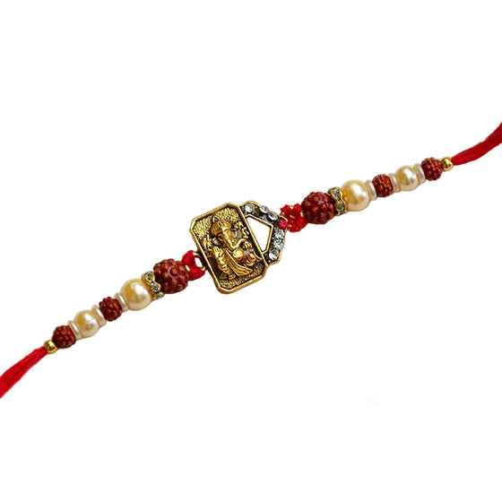 Sacred Ganesha Rakhi with Rudraksha & Pearls – RK-190