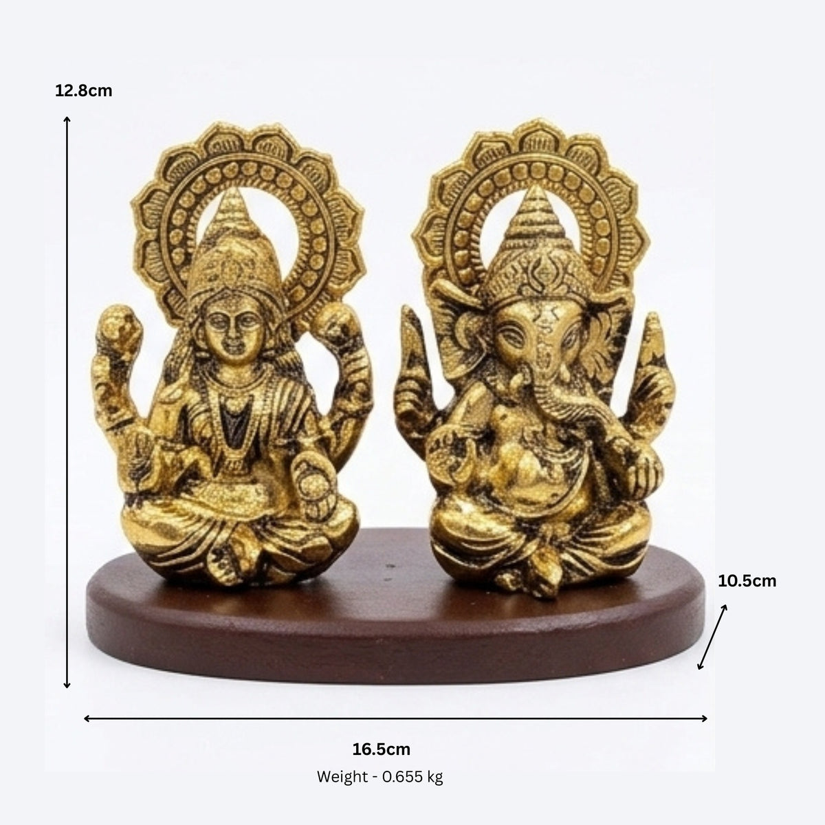 Handcrafted Antique Metal Lakshmi Ganesh Idol Set on Wooden Base – Auspicious Laxmi Ganpati Murti Duo for Home Altar, Office Desk, and Diwali Gifting
