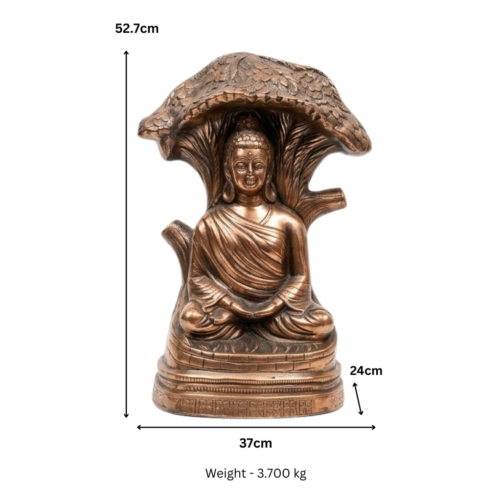 Divine Lord Buddha Under Bodhi Tree Idol in Gunmetal Copper Tone – Zen Home Decor G-287-A