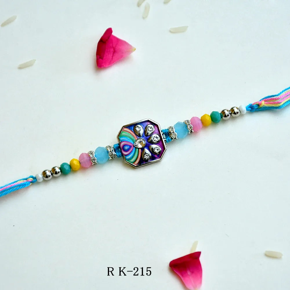 Vibrant Multicolour Crystal Rakhi – RK-215 | Designer Octagon Enamel Rakhi