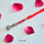 Silver-Tone Elegant Lumba Rakhi with Red Beads - RK-289
