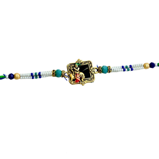 Handcrafted Krishna Rakhi – RK-218 | Divine Beaded Rakhi for Brother