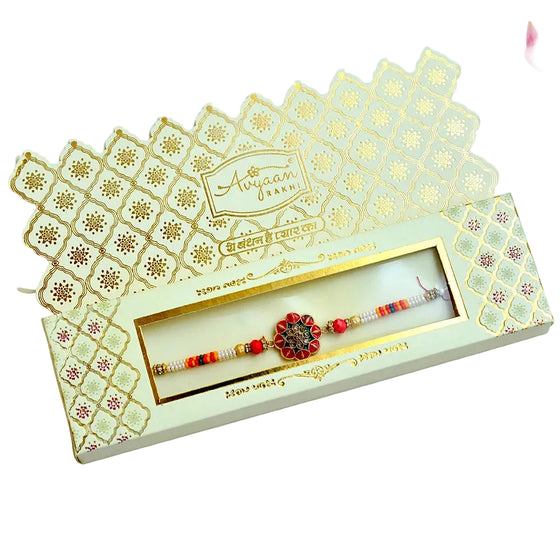 Traditional Kundan Floral Rakhi – RK-219 | Elegant Beaded Rakhi