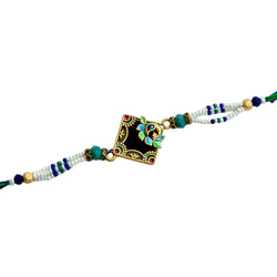 Classic Peacock Square Meenakari Rakhi – RK-221 | Traditional Beaded Rakhi