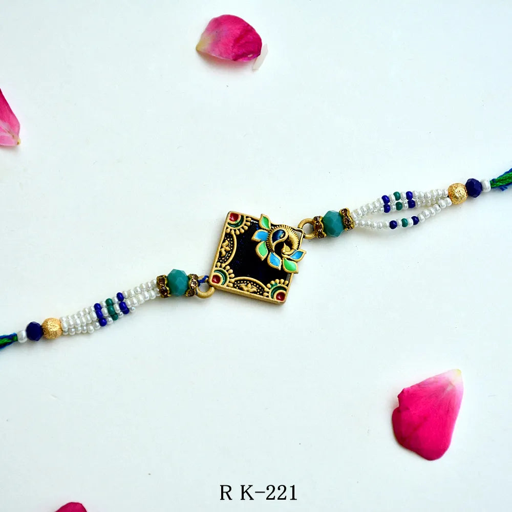 Classic Peacock Square Meenakari Rakhi – RK-221 | Traditional Beaded Rakhi