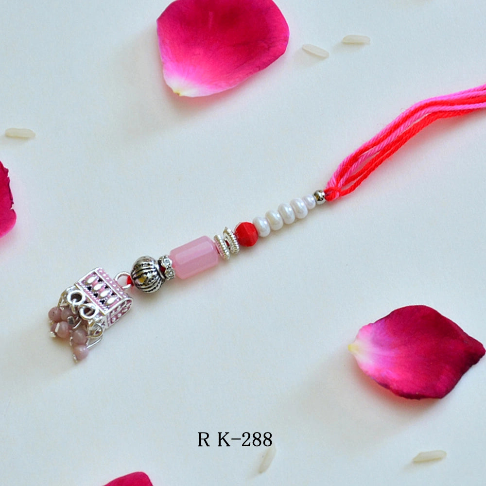 Classic Pearl & Pink Bead Lumba Rakhi for Bhabhi - RK-288