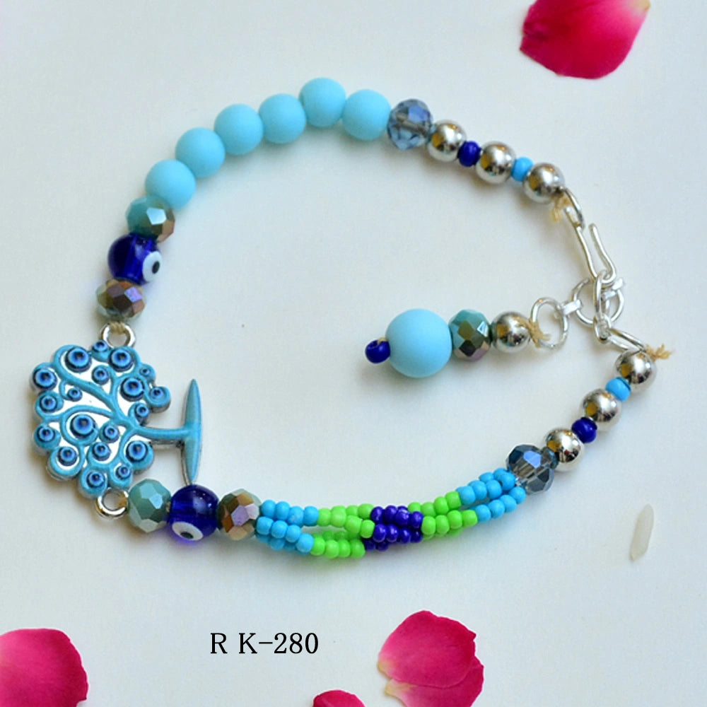 Trendy Bracelet Rakhi for Bhai with Multicolor Beads & Tree Charm