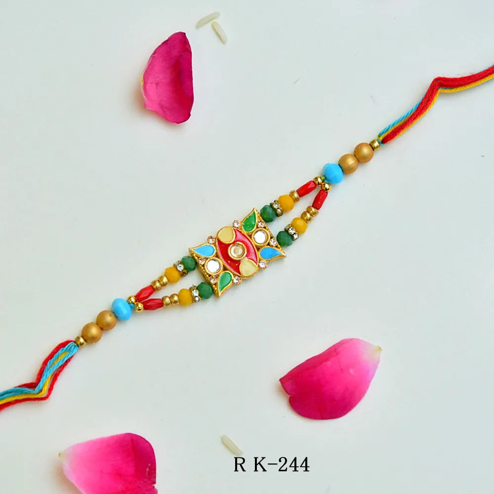 Multicolor Kundan Rakhi – RK-244 | Designer Rakhi with Meenakari & Stonework Detailing