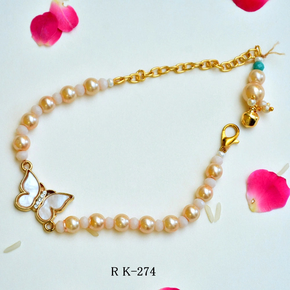Butterfly Charm Rakhi Bracelet – Blue Beaded & Pearl Design- RK-274