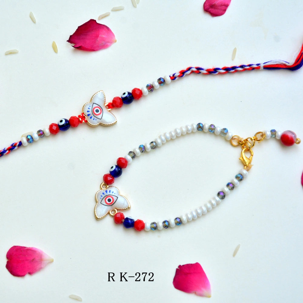 Stylish Butterfly Evil Eye Bhaiya Bhabhi Rakhi Set - RK-272