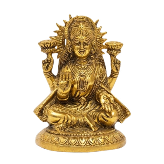 Handcrafted Premium Metal Goddess Lakshmi Idol – Traditional Sitting Laxmi Murti with Lotus & Abhaya Mudra for Home Mandir Altar, Pooja, and Auspicious Gifting