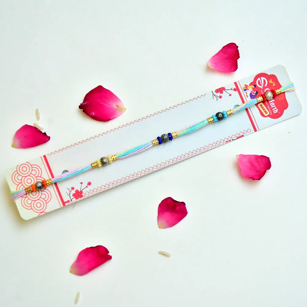 Multicolor Thread Rakhi with Metallic Beads – RK-256 | Simple & Elegant Design (Set of 12)