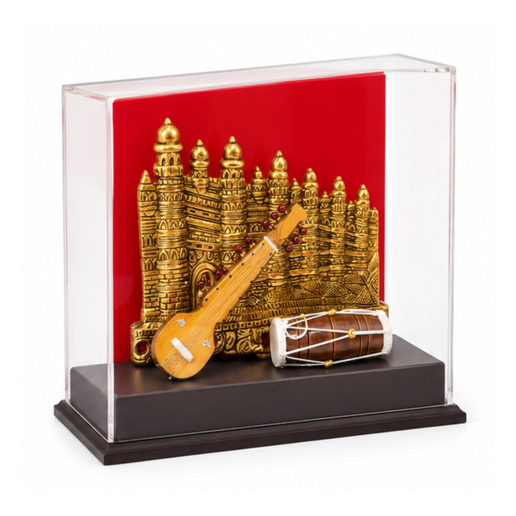 Exquisite Handcrafted Indian Miniature Musical Instrument Showpiece with Acrylic Display Case GC-W-169-A