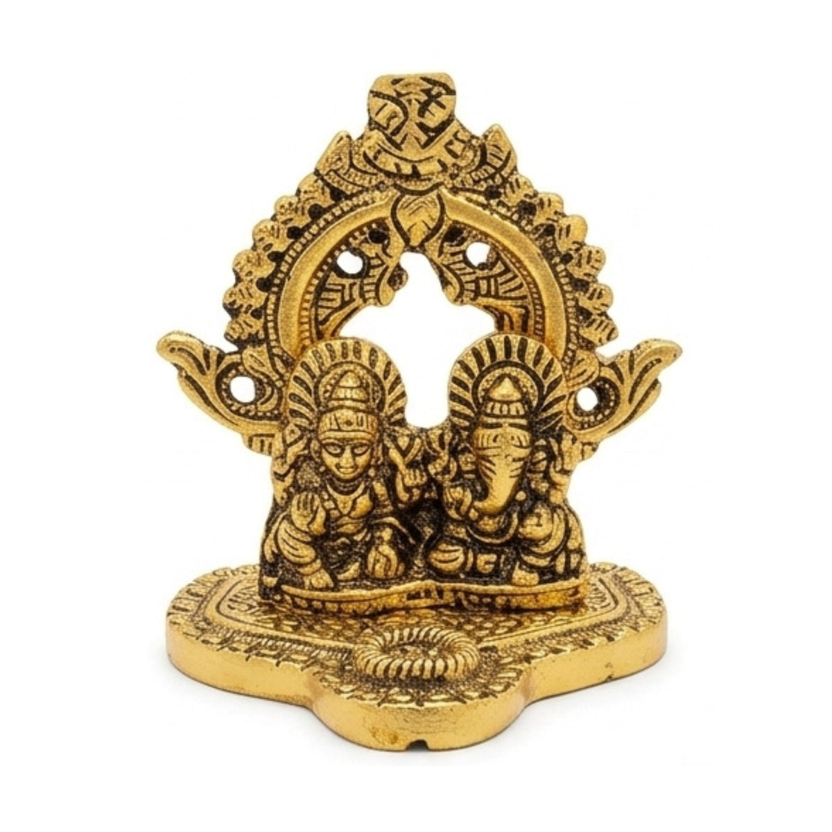 Golden Laxmi Ganesha Metal Idol with Decorative Prabhavali Archa W-231-A
