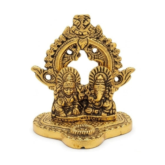 Golden Laxmi Ganesha Metal Idol with Decorative Prabhavali Archa W-231-A