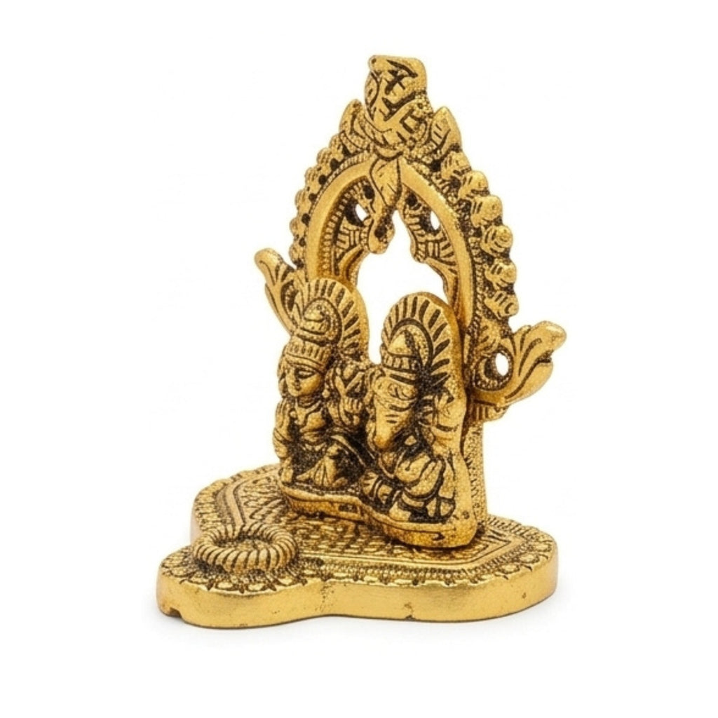 Golden Laxmi Ganesha Metal Idol with Decorative Prabhavali Archa W-231-A