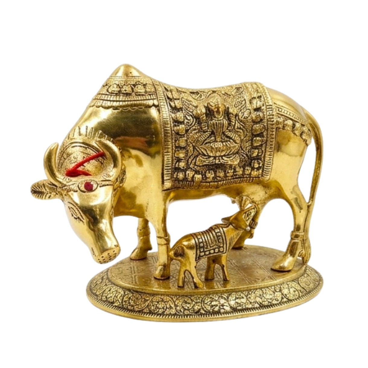 Handcrafted Kamdhenu Cow with Calf Statue – Traditional Vastu Gau Mata Idol & Spiritual Puja Showpiece W-2-B-WS
