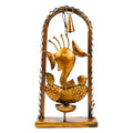 Handcrafted Wrought Iron Ganesha Figurine in Arch Frame – Traditional Antique Gold Metal Lord Ganesha Showpiece with Hanging Bell and Diya / T-Light Holder for Home Temple I-186-A