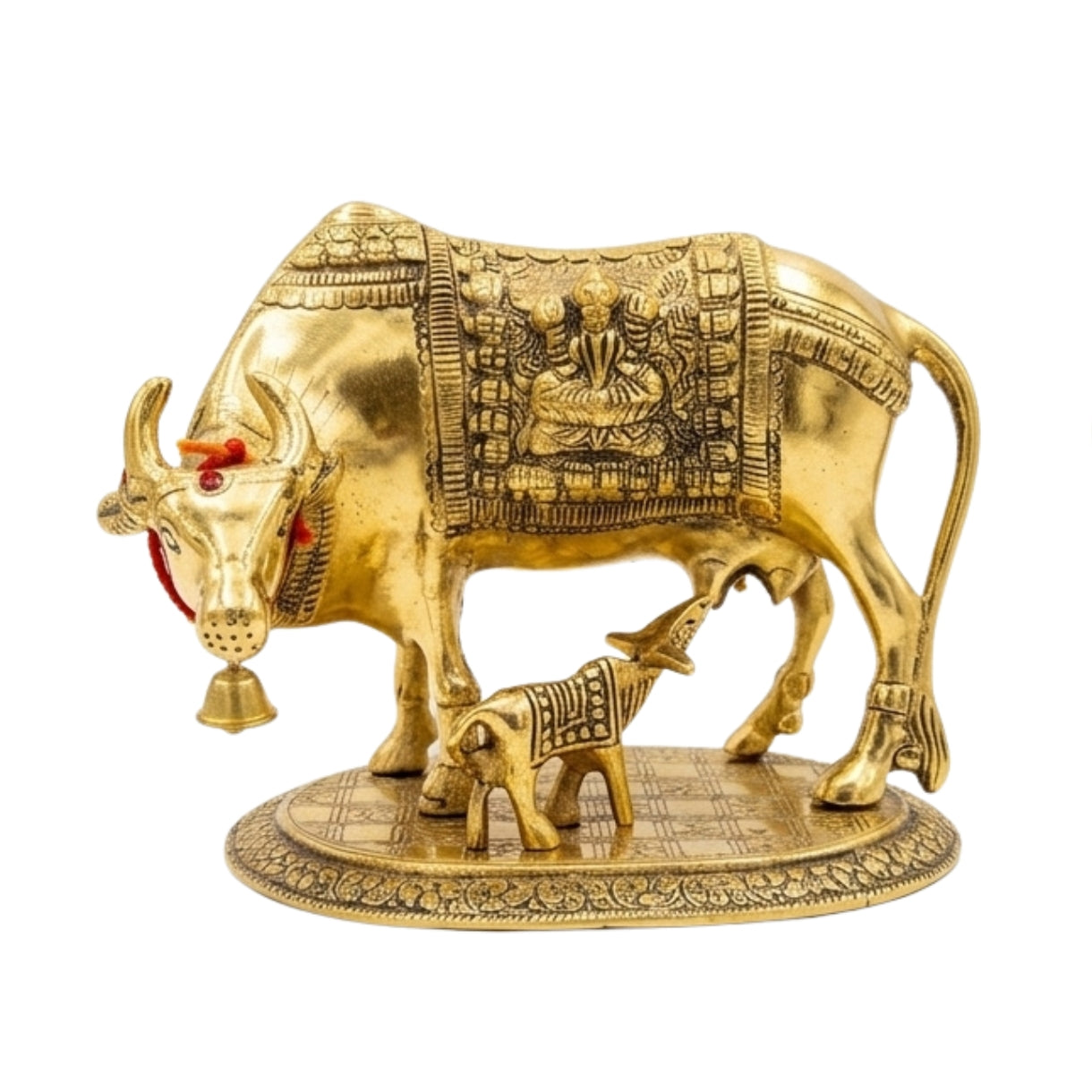 Handcrafted Kamdhenu Cow with Calf Statue – Traditional Vastu Gau Mata Idol & Spiritual Puja Showpiece W-2-B-WS