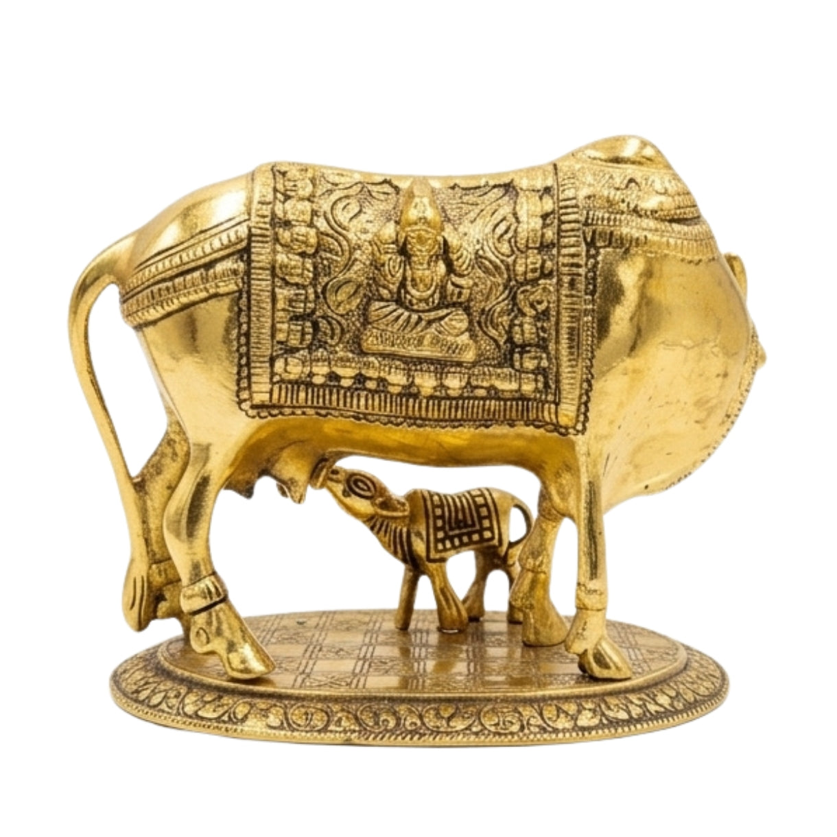 Handcrafted Kamdhenu Cow with Calf Statue – Traditional Vastu Gau Mata Idol & Spiritual Puja Showpiece W-2-B-WS