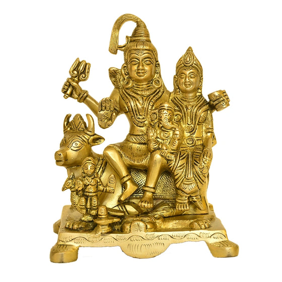 Divine Brass Shiva Parivar Idol – Lord Shiva, Parvati & Ganesha on Nandi BR-285-B