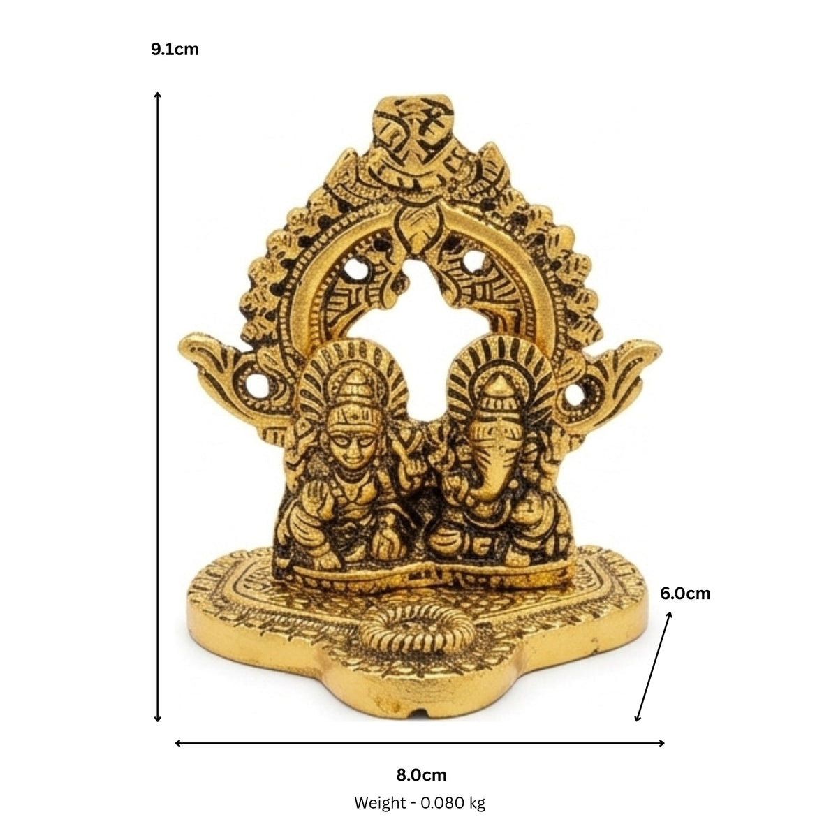 Golden Laxmi Ganesha Metal Idol with Decorative Prabhavali Archa W-231-A
