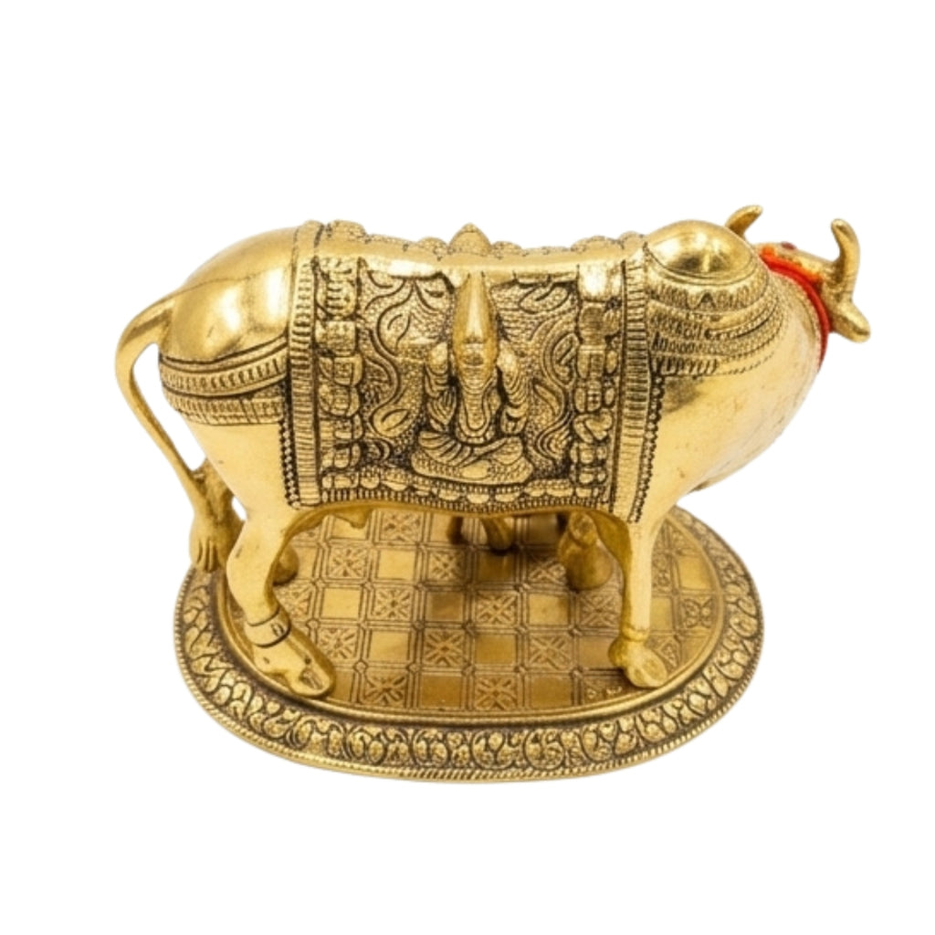 Handcrafted Kamdhenu Cow with Calf Statue – Traditional Vastu Gau Mata Idol & Spiritual Puja Showpiece W-2-B-WS
