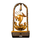 Handcrafted Wrought Iron Ganesha Figurine in Arch Frame – Traditional Antique Gold Metal Lord Ganesha Showpiece with Hanging Bell and Diya / T-Light Holder for Home Temple I-186-A