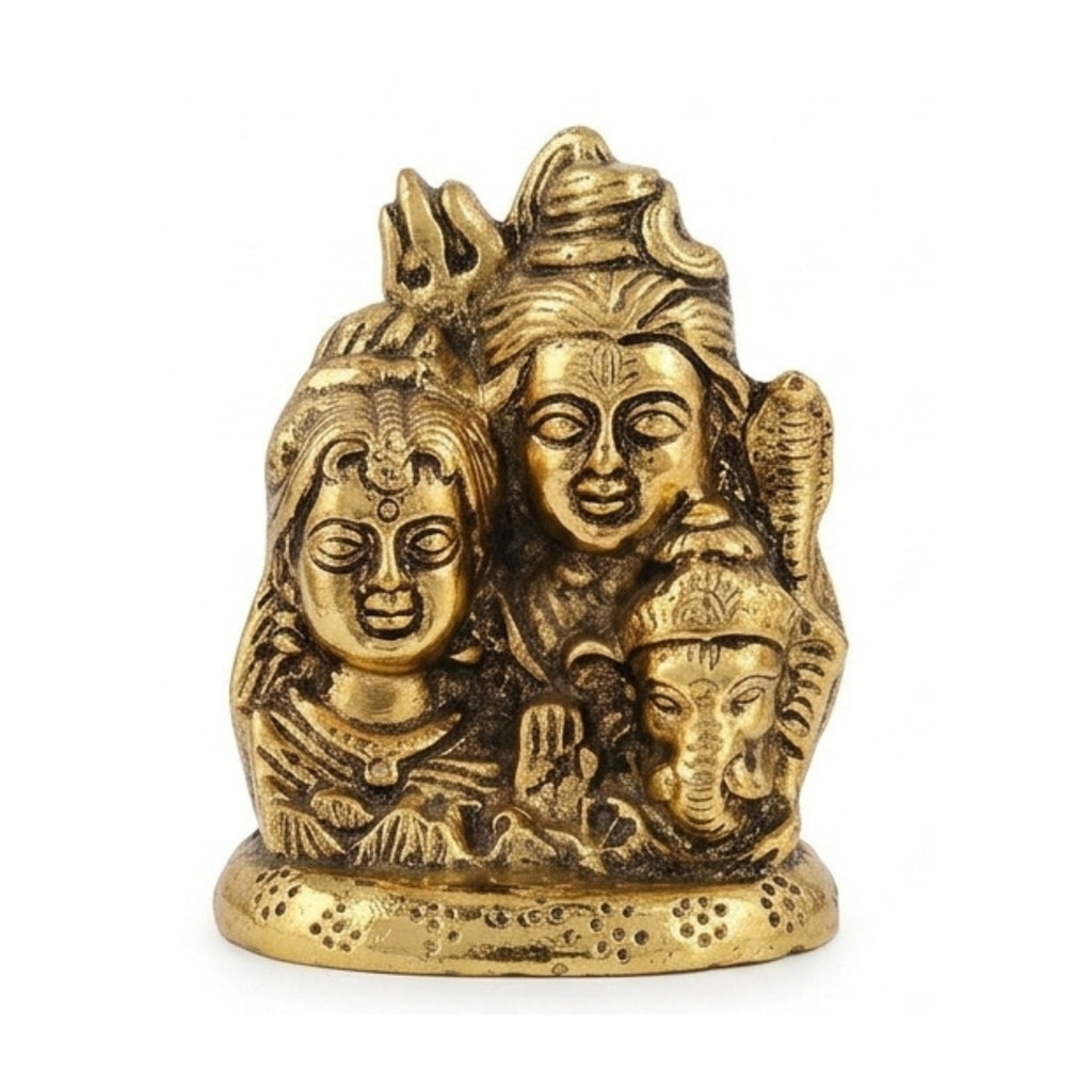 Golden Metal Shiv Parivar Statue – Lord Shiva, Goddess Parvati, and Lord Ganesha Idol W-221-A